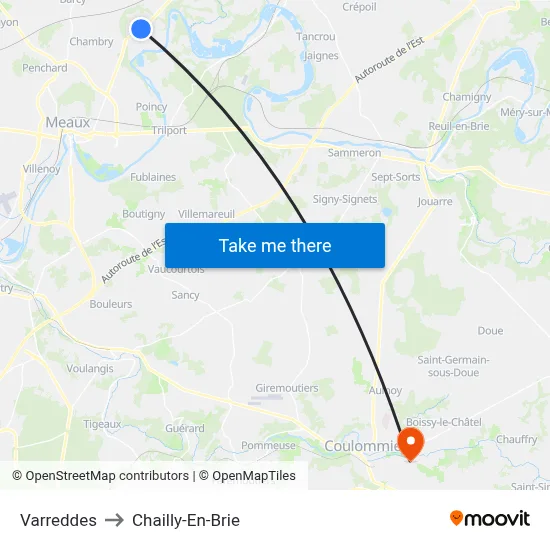 Varreddes to Chailly-En-Brie map
