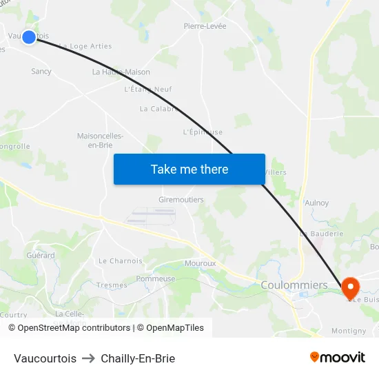 Vaucourtois to Chailly-En-Brie map
