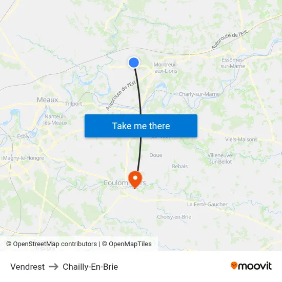Vendrest to Chailly-En-Brie map