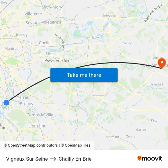 Vigneux-Sur-Seine to Chailly-En-Brie map
