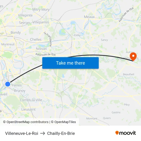 Villeneuve-Le-Roi to Chailly-En-Brie map