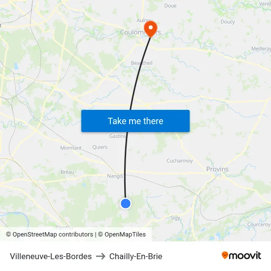 Villeneuve-Les-Bordes to Chailly-En-Brie map