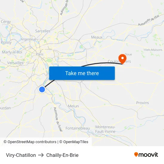 Viry-Chatillon to Chailly-En-Brie map