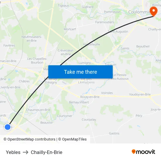 Yebles to Chailly-En-Brie map