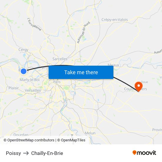 Poissy to Chailly-En-Brie map