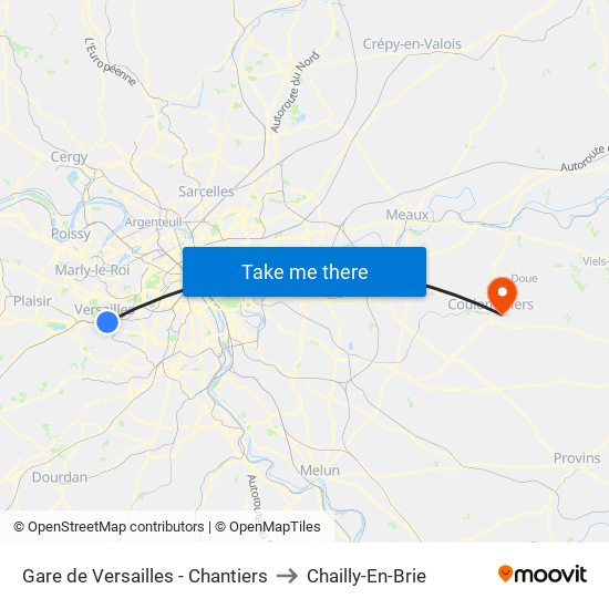 Gare de Versailles - Chantiers to Chailly-En-Brie map