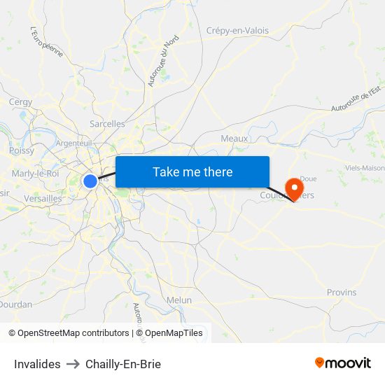 Invalides to Chailly-En-Brie map