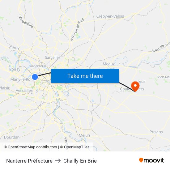 Nanterre Préfecture to Chailly-En-Brie map