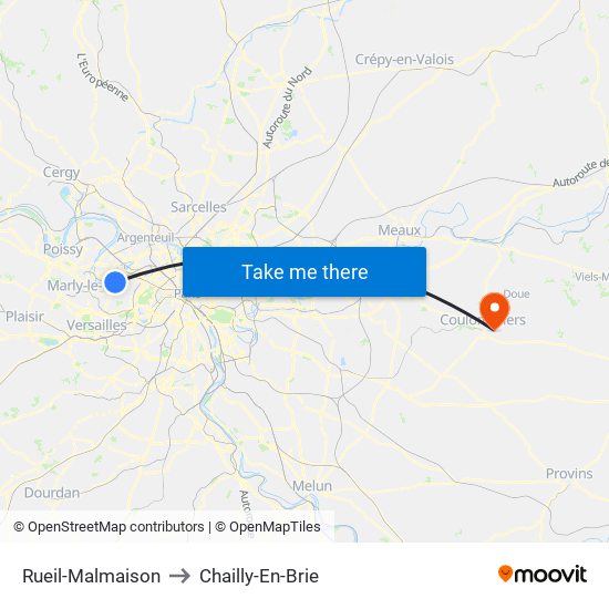 Rueil-Malmaison to Chailly-En-Brie map