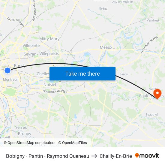 Bobigny - Pantin - Raymond Queneau to Chailly-En-Brie map