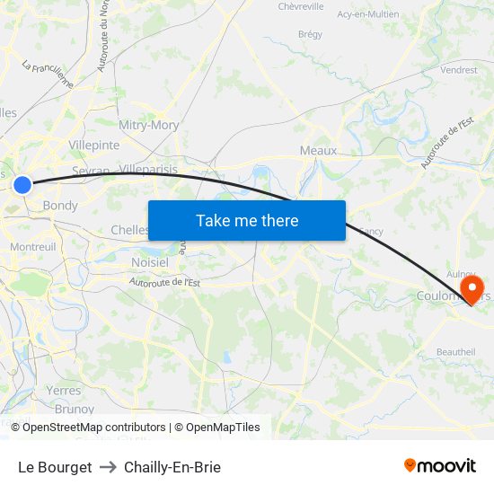 Le Bourget to Chailly-En-Brie map