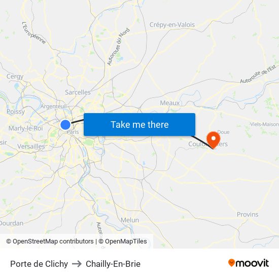Porte de Clichy to Chailly-En-Brie map