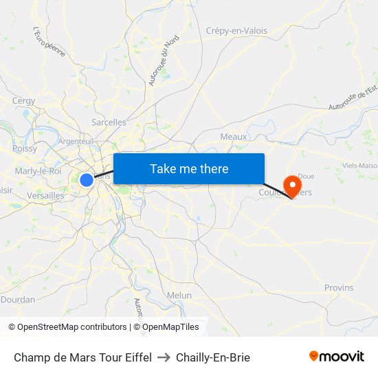 Champ de Mars Tour Eiffel to Chailly-En-Brie map