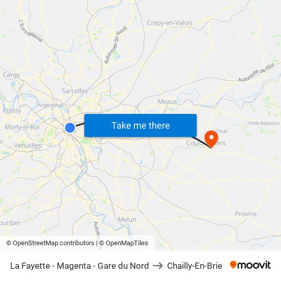 La Fayette - Magenta - Gare du Nord to Chailly-En-Brie map