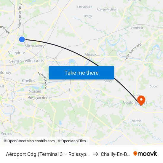 Aéroport Cdg (Terminal 3 – Roissypôle) to Chailly-En-Brie map