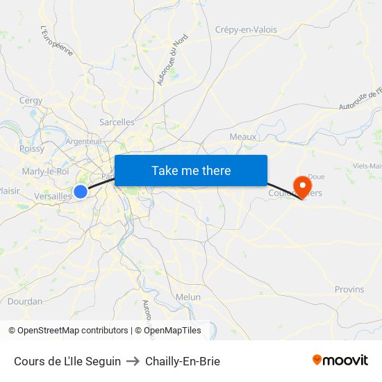 Cours de L'Ile Seguin to Chailly-En-Brie map