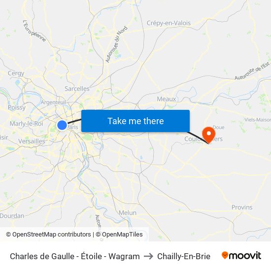 Charles de Gaulle - Étoile - Wagram to Chailly-En-Brie map