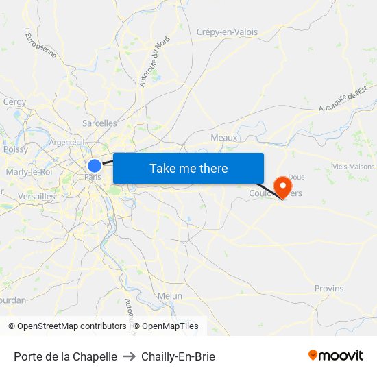 Porte de la Chapelle to Chailly-En-Brie map