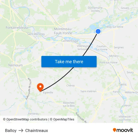 Balloy to Chaintreaux map