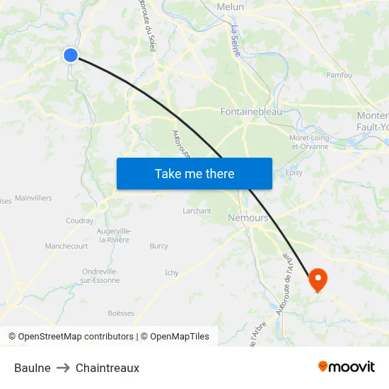 Baulne to Chaintreaux map