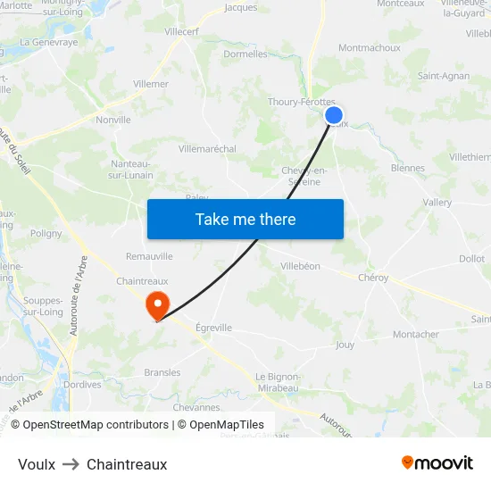 Voulx to Chaintreaux map