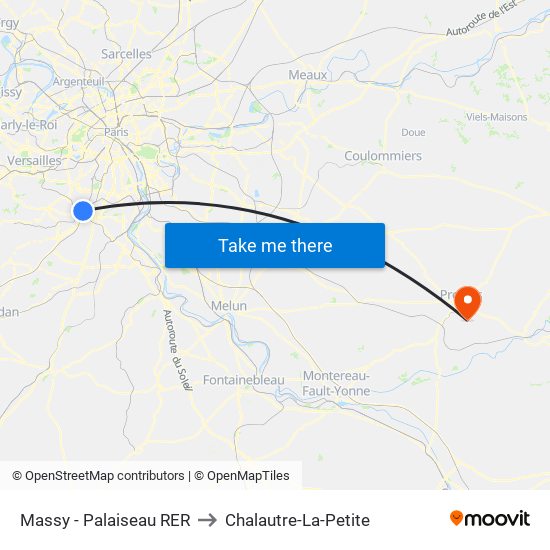 Massy - Palaiseau RER to Chalautre-La-Petite map