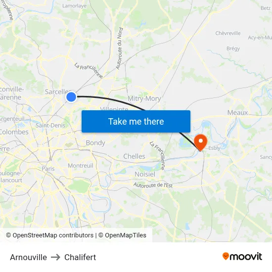Arnouville to Chalifert map