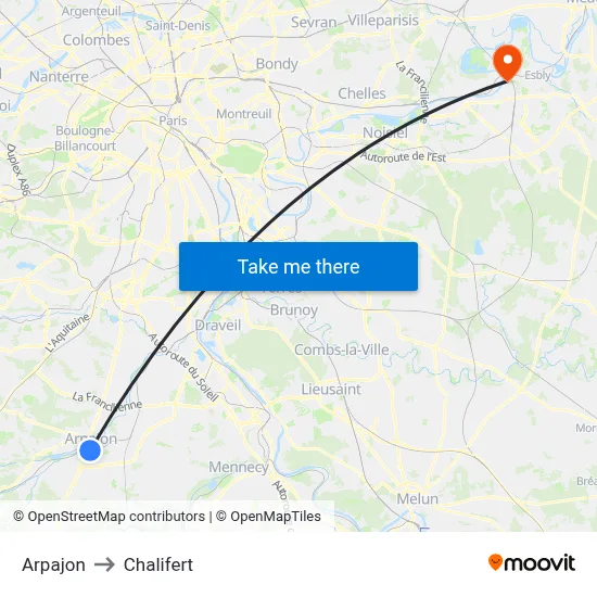 Arpajon to Chalifert map