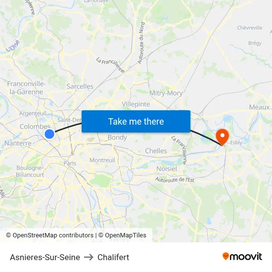 Asnieres-Sur-Seine to Chalifert map