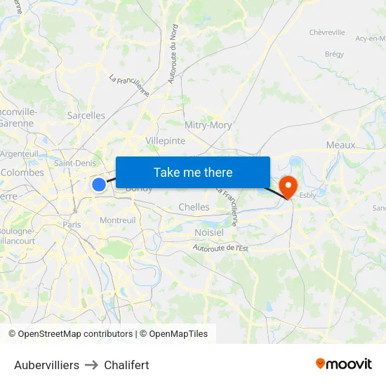 Aubervilliers to Chalifert map