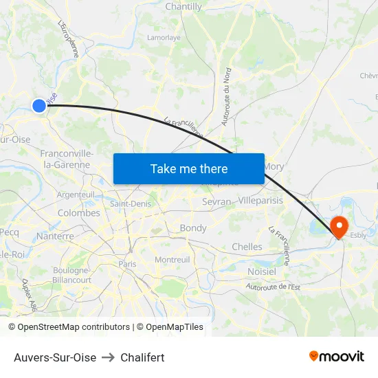 Auvers-Sur-Oise to Chalifert map