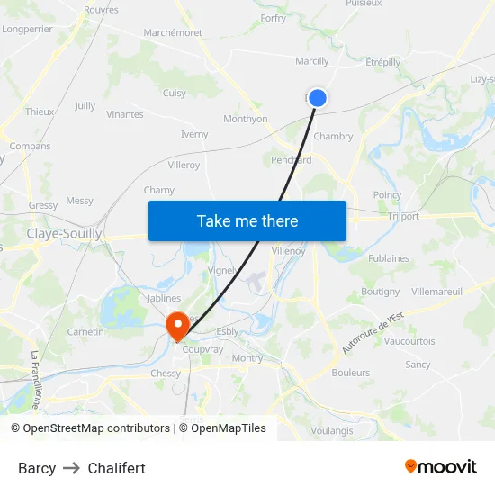Barcy to Chalifert map