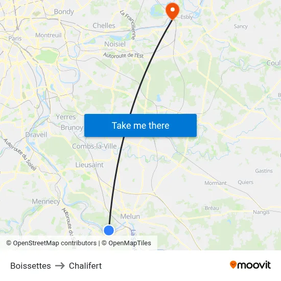 Boissettes to Chalifert map