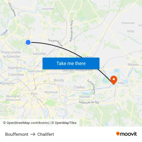 Bouffemont to Chalifert map