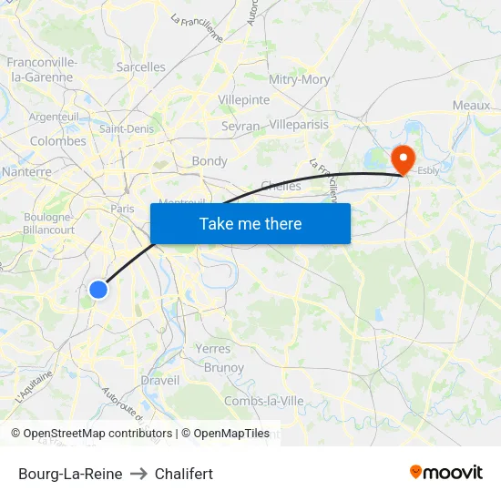 Bourg-La-Reine to Chalifert map