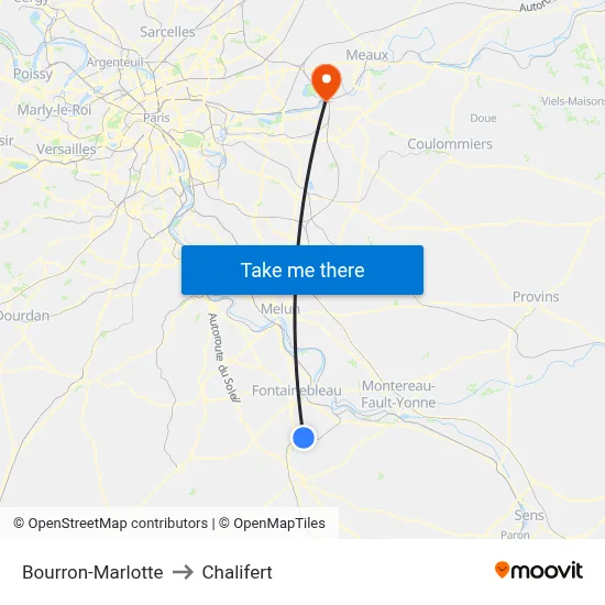 Bourron-Marlotte to Chalifert map