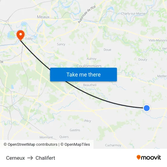 Cerneux to Chalifert map