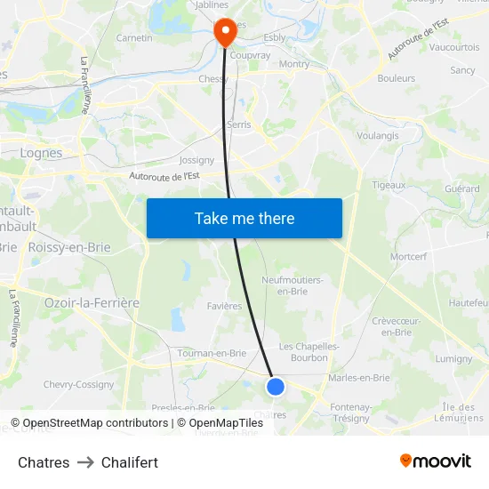 Chatres to Chalifert map