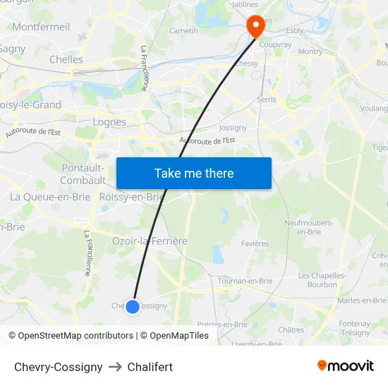 Chevry-Cossigny to Chalifert map