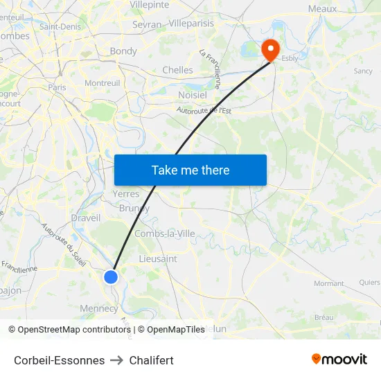 Corbeil-Essonnes to Chalifert map