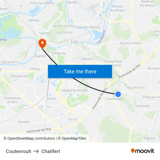 Coutevroult to Chalifert map