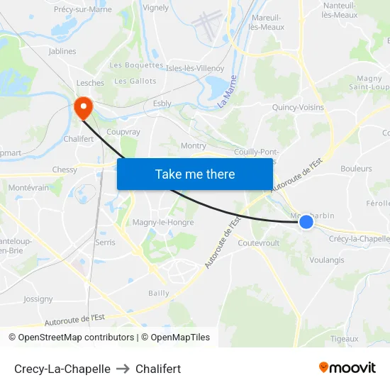 Crecy-La-Chapelle to Chalifert map