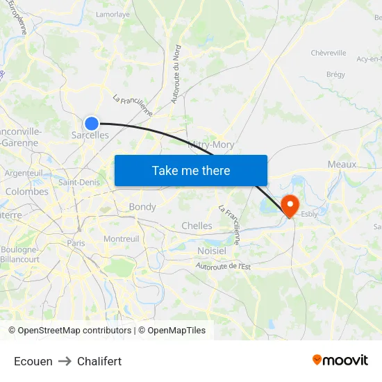 Ecouen to Chalifert map
