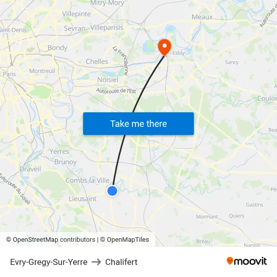Evry-Gregy-Sur-Yerre to Chalifert map