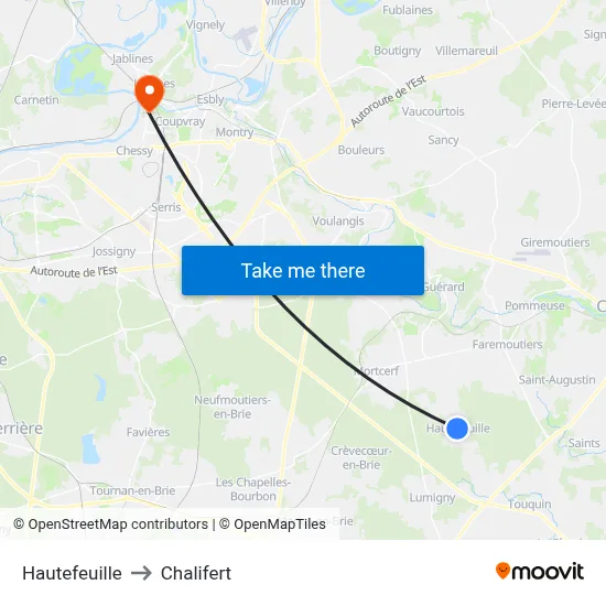 Hautefeuille to Chalifert map