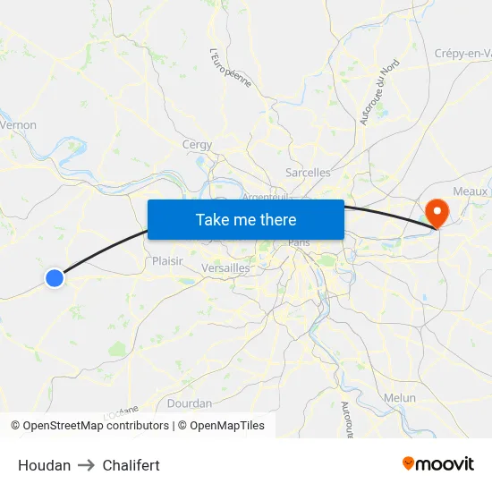 Houdan to Chalifert map