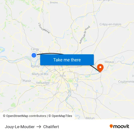 Jouy-Le-Moutier to Chalifert map