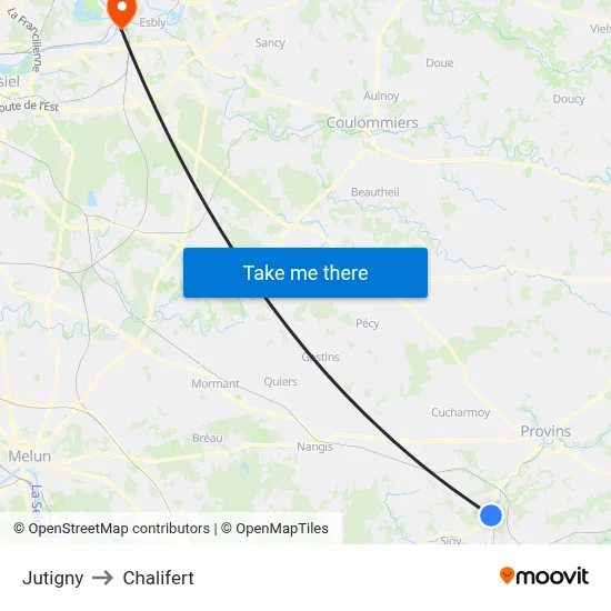 Jutigny to Chalifert map