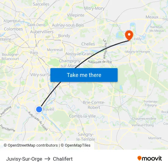 Juvisy-Sur-Orge to Chalifert map
