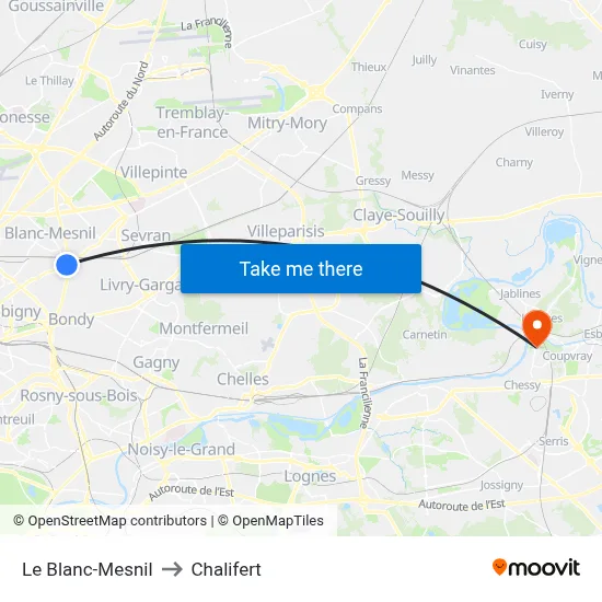 Le Blanc-Mesnil to Chalifert map